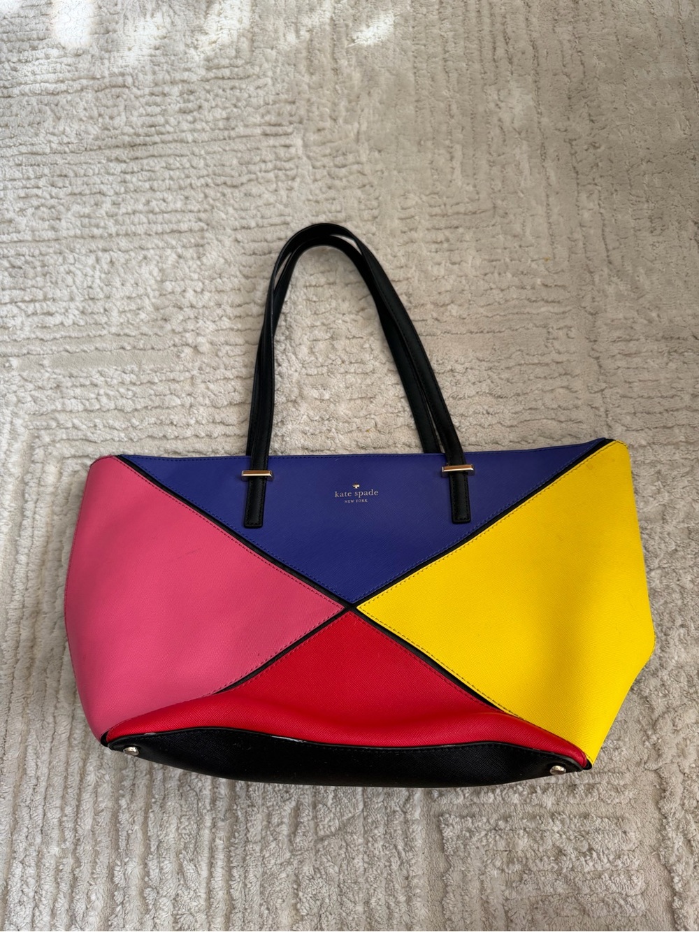 Kate Spade New York Colorblock Geometric Tote Bag Multicolor Leather